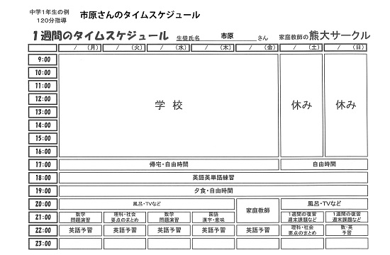 中学生用学習計画例